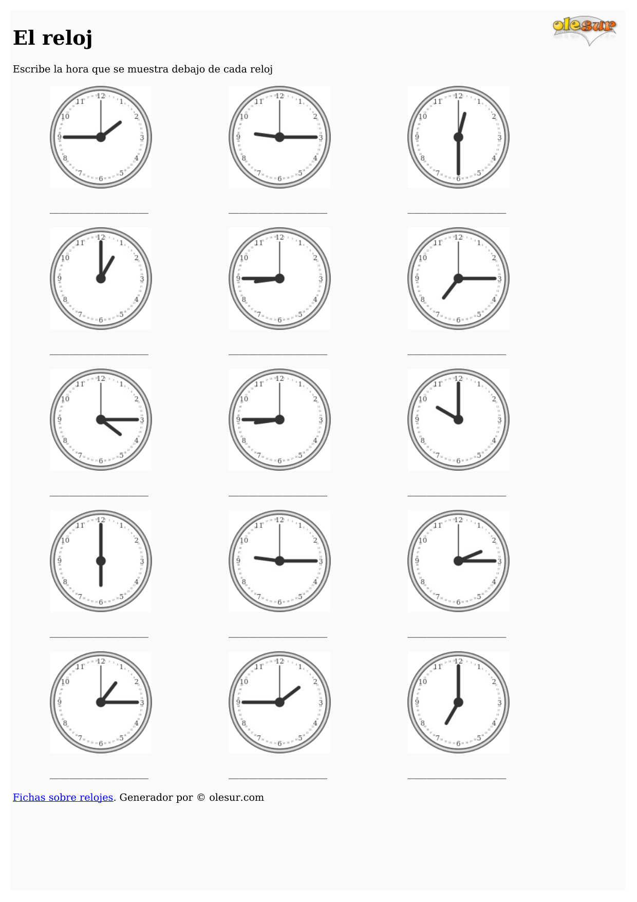 Descargar: Completa Relojes – diferencias cada cuarto de hora – #11. – olesur