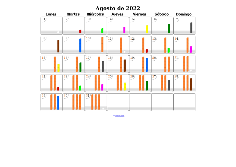 Calendario Matematico de Agosto de 2022 con regletas cousienaire #12