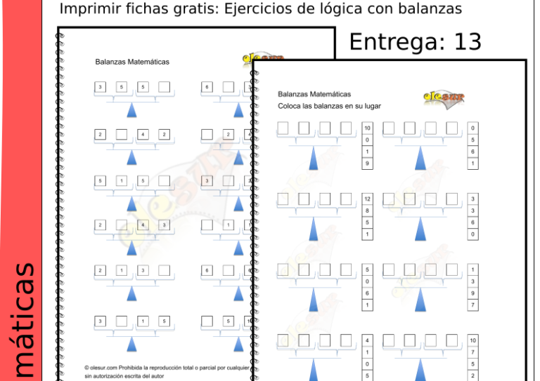 Imprimir fichas gratis: Ejercicios de lógica con balanzas 13.