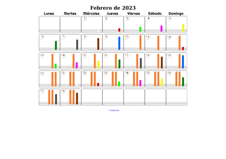 Calendario Matematico de Febrero de 2023 con regletas cousienaire #18