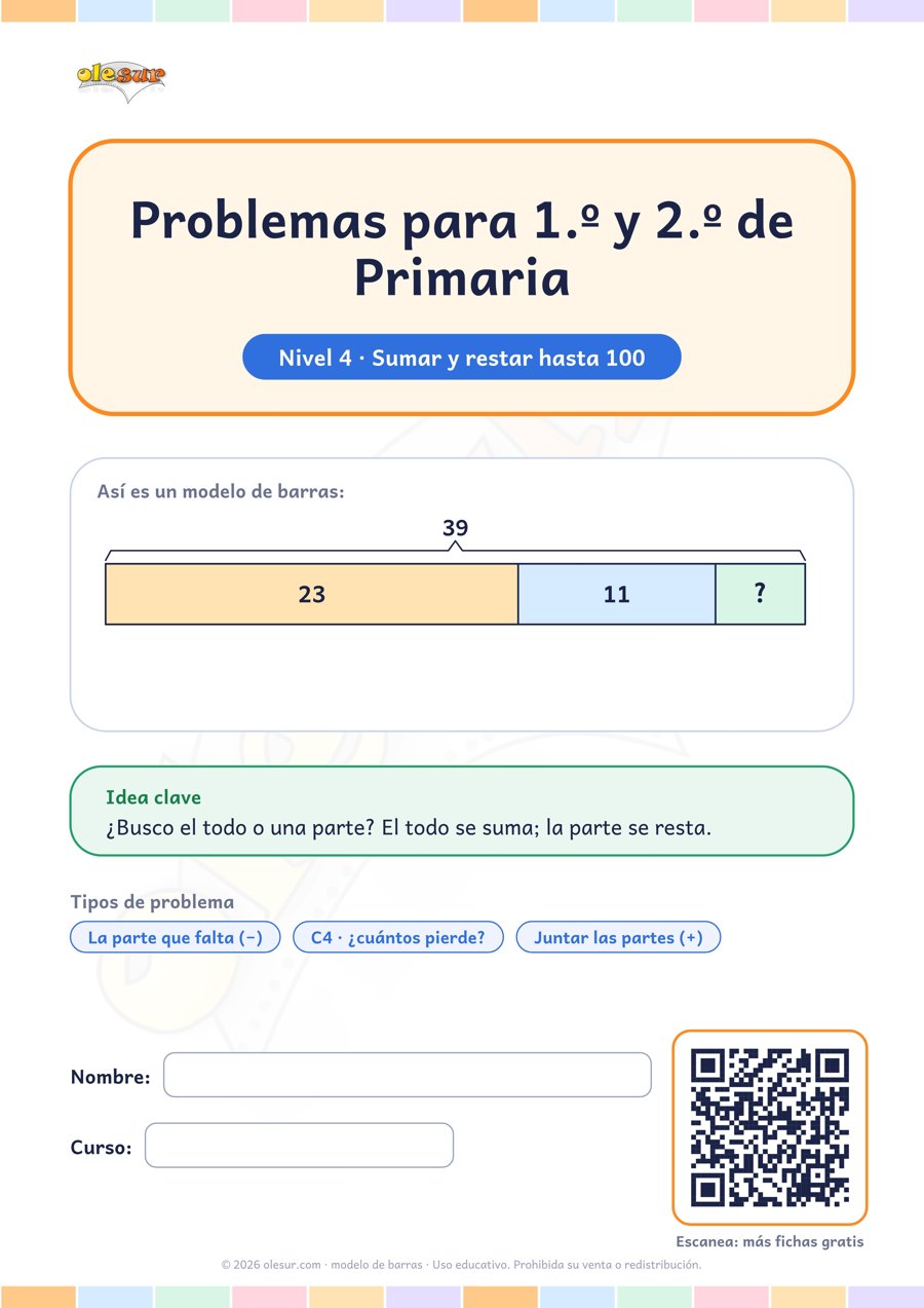 Problemas con modelo de barras para Primaria: cuadernillos del 25 de octubre de 2026