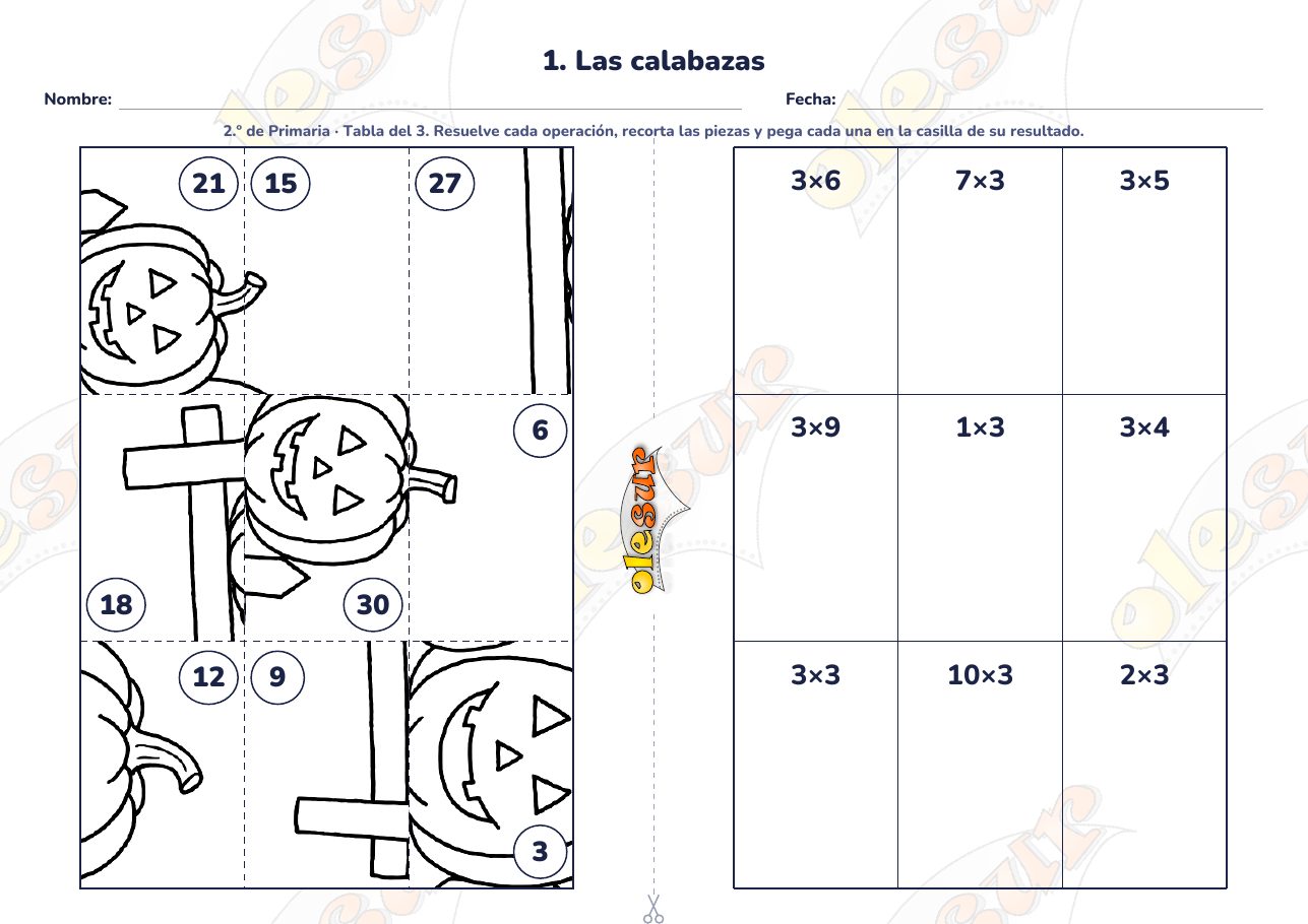 Puzle matemático de Halloween para 2.º de Primaria
