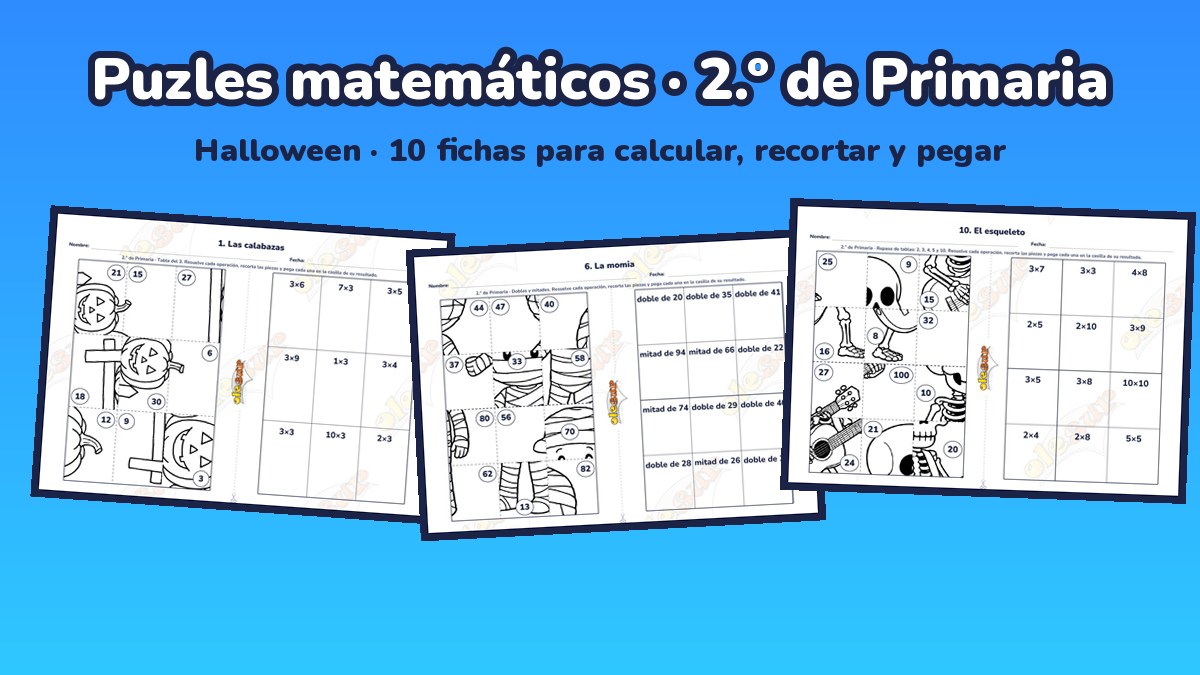 Puzles matemáticos para 2.º de Primaria: Halloween