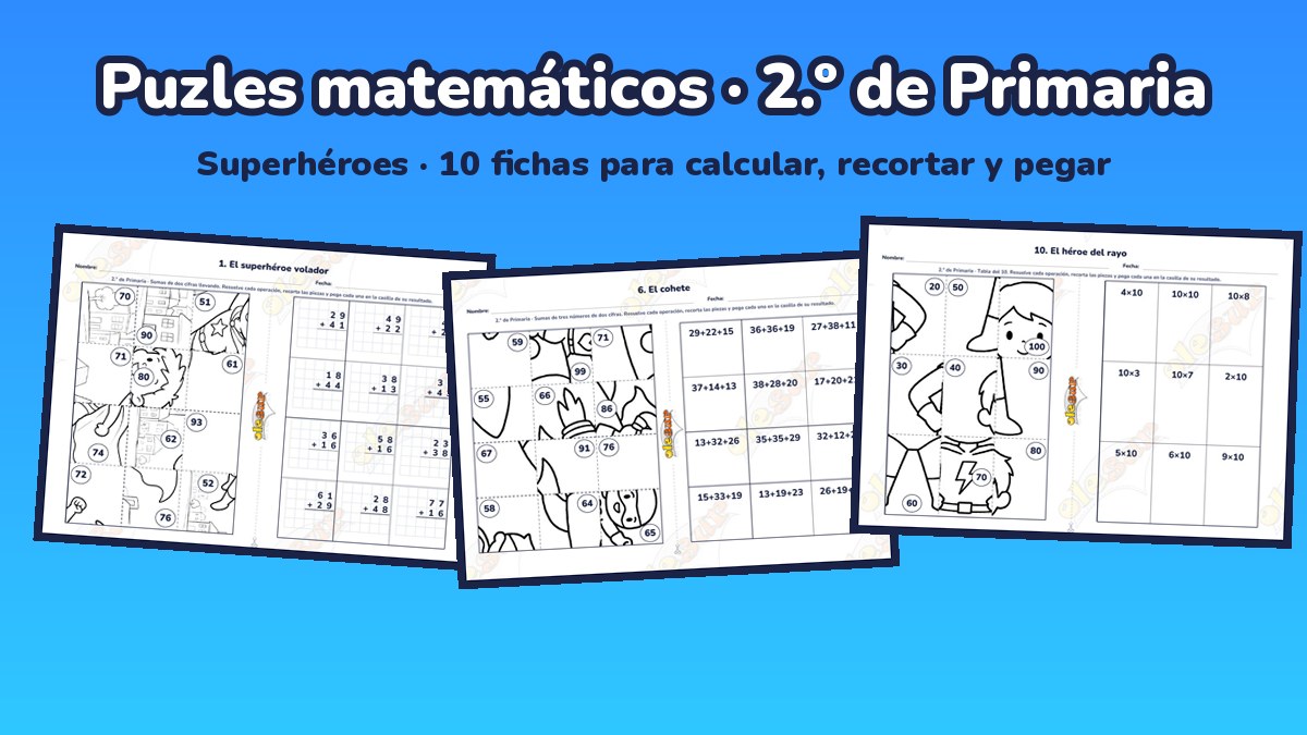 Puzles matemáticos para 2.º de Primaria: Superhéroes